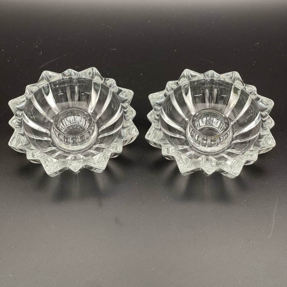 Libbey Canada Crystal Starburst Taper Candle Holders X 2 Vintage Clear Glass‎